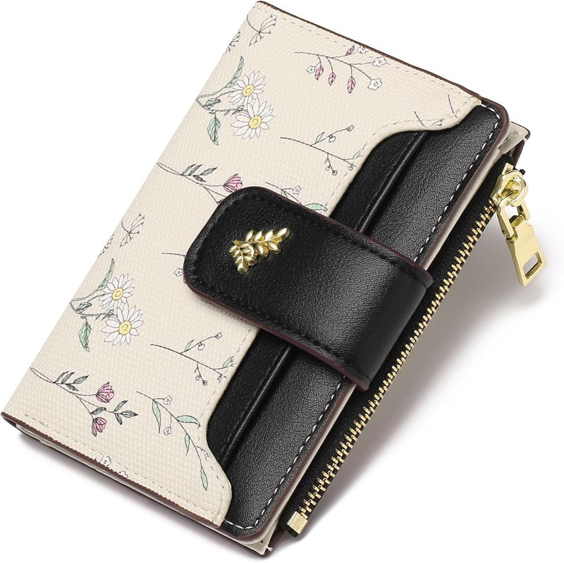 GAEKEAO Small Wallets for Women RFID Blocking Leather Bifold Zipper Pocket Wallet Credit Card Holder with ID Window - Image 1